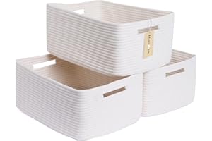 MiniArk Large Storage Baskets for Shelves, Closet Organizers Bins for Clothes Blanket Towels, Baby Nursery, Toy Baskets Box, Woven Rope Baskets, 17 x 13 x 7.5”, 3 Packs Off White