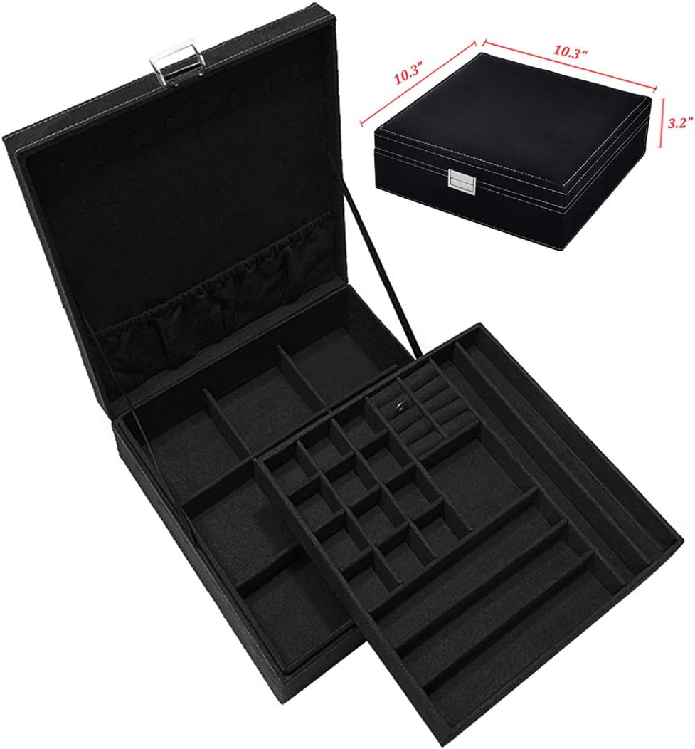 Jewelry Box for Women, QBeel 2 Layer 36 Compartments Necklace Jewelry Organizer with Lock Jewelry Holder for Earrings Bracelets Rings - Black: Home & Kitchen