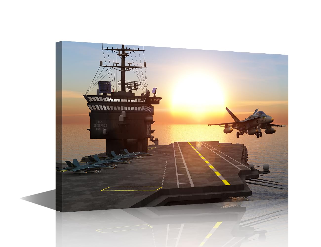 TISHIRON Wall Art for Living Room Aircraft Taking Off from Aircraft Carriers Wall Decor Framed Wall Painting Jet Canvas Prints Pictures Decoration for Bedroom Modern Artwork Office Wall Art, 18x12in