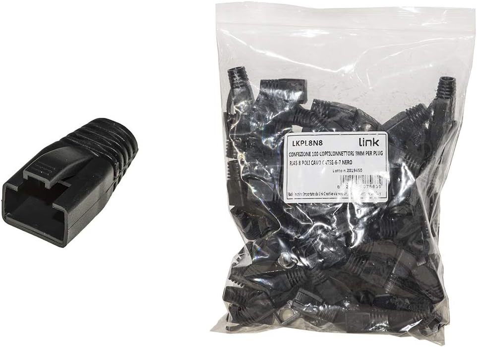 LINK Pack of 100 covers 8 mm for plug RJ45 8 poles cable CAT 5E-6-7 black, 6 mm