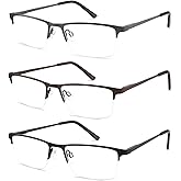 acavefox 3 Pack Blue Light Blocking Reading Glasses Men Readers Anti Glare UV Metal Semi-frame Spring Hinge Lightweight Sturdy Trendy Eyeglasses 2.75+