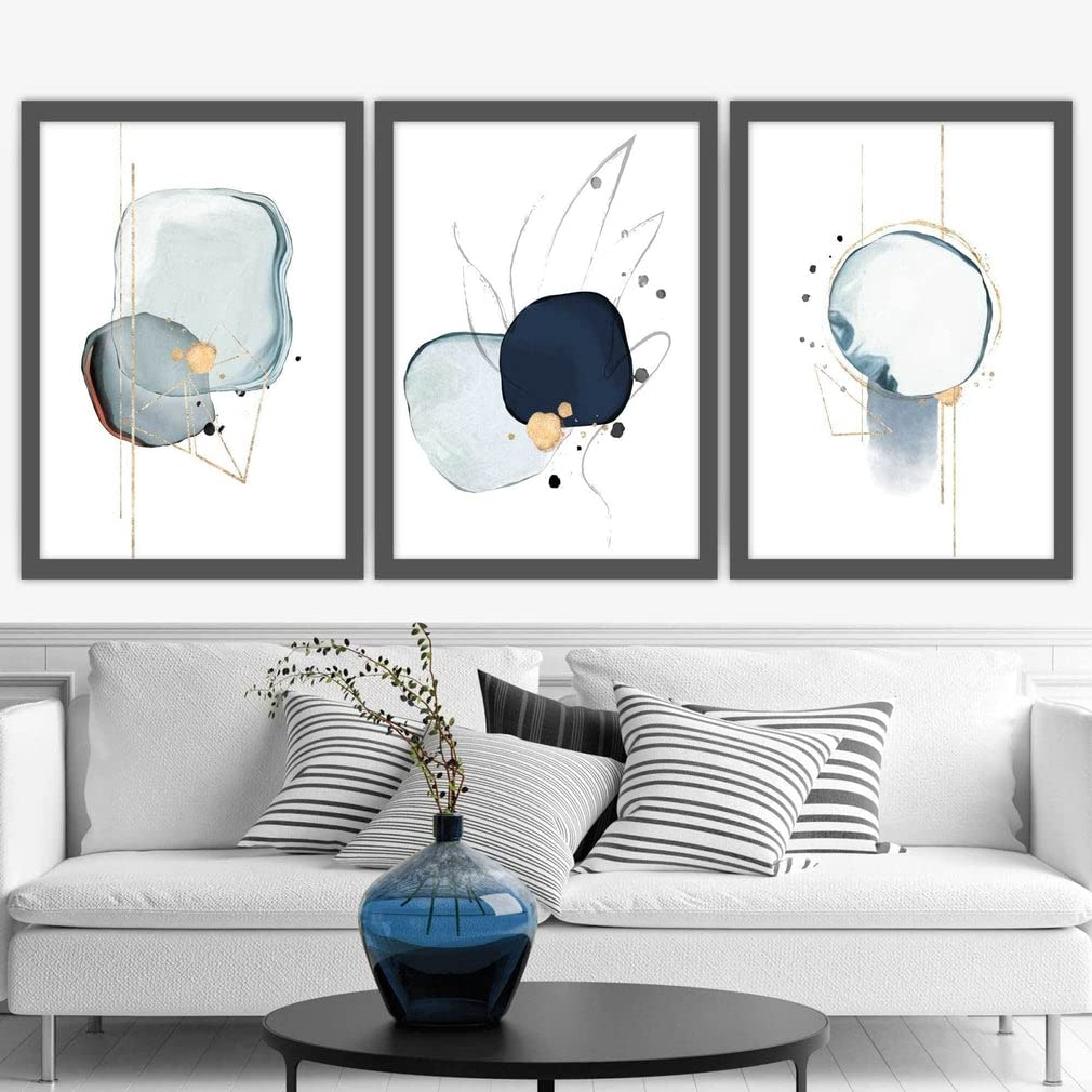 Artze Wall Art Abstract Winter Mood Art Prints, 40 cm Width x 50 cm Height, Navy Gold
