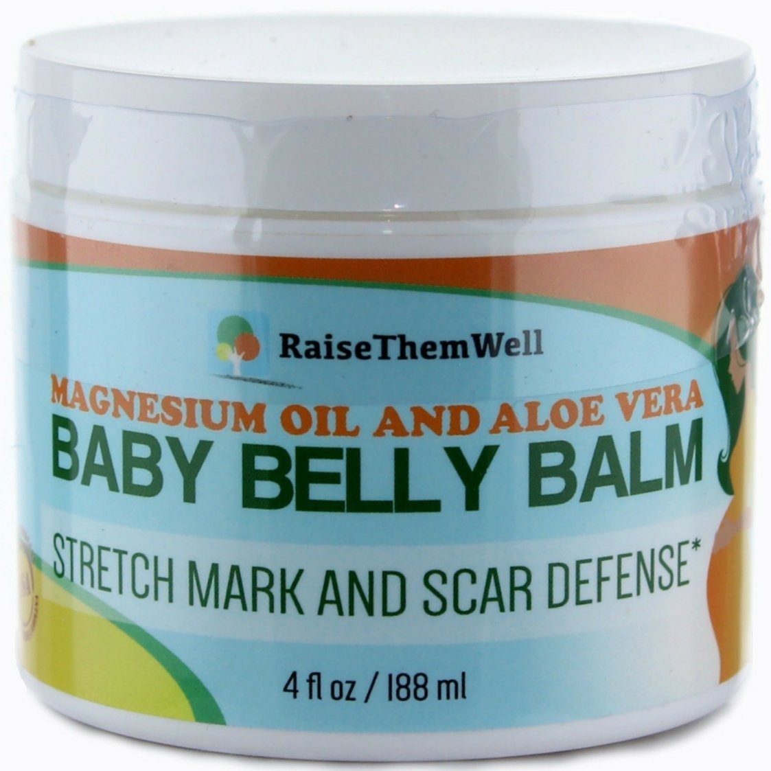 Raise Them Well Baby Belly Balm Stretch Mark & Scar Defense Magnesium Oil, Aloe Vera, Jojoba Oil, Coconut Oil, Beeswax & Lavender Essential Oil
