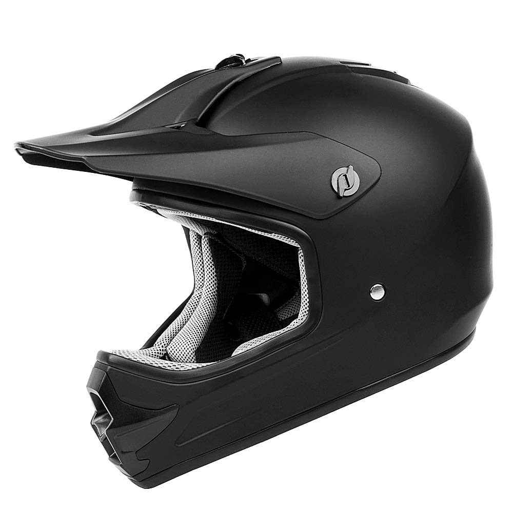 Orthrus Youth Kids Motocross Offroad Street Helmet, Youth Helmet Dirt Bike Motocross ATV Helmet, Matte Black(L) Image