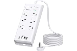 Power Strip Surge Protector - Addtam 10Ft Long Extension Cord with 6 Outlets and 4 USB Ports(2USB C), Flat Plug Overload Surg