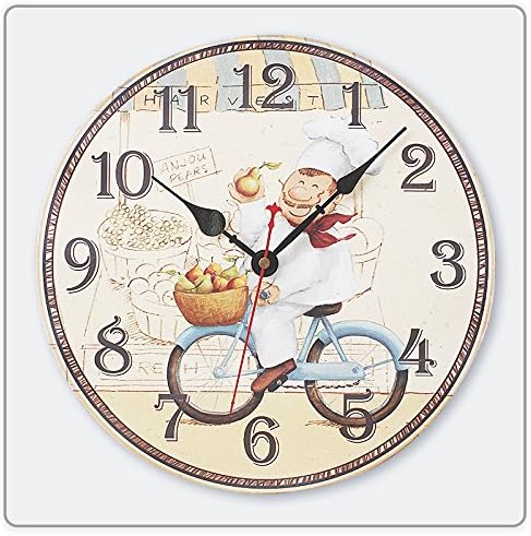 Swonda Decorative Silent Printed Wood Clock for Home Décor (14 inch, Chef)