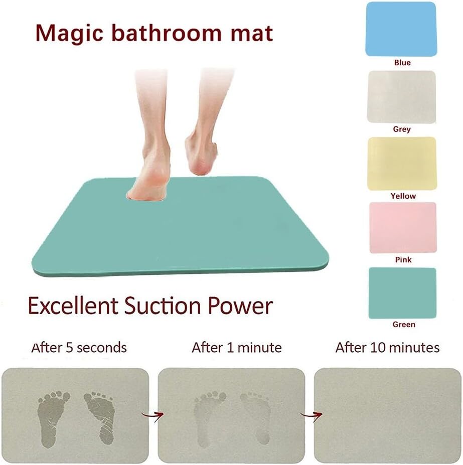 Magic bath mat Diatomaceous Earth Mat Fast Drying Bath Mat Non-slip Antibacterial Bath Mats for Bathroom Shower Floor MISSUSO (23.62"x15.35"x0.35")