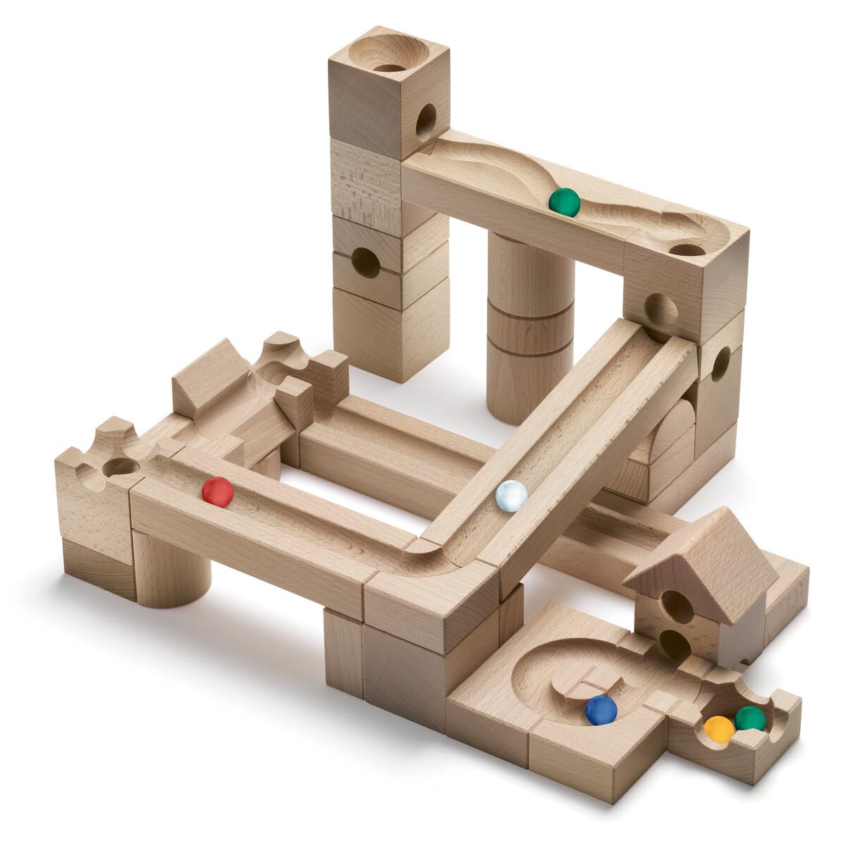 Cuboro Junior - Starter Set with 40 Wooden Track Building Elements & 6 Marbles