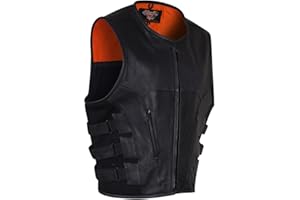 VANCE LEATHER Mens Leather Motorcycle Vest with CCW Pocket, Black Premium Leather Vest for All-Weather Motorbike Riding