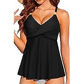 Womens Flowy Tankini Tops Only - Twist V Neck Swimsuit Top Loose Fit Bathing Suit Top Modest Swim Tops No Bottom 2025