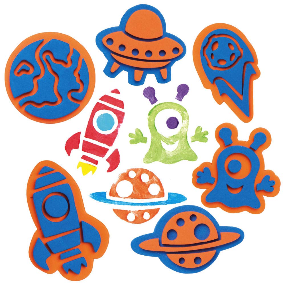 Baker Ross AX160 Solar System Foam Stampers - Pack of 10, Stamp Set for Children, Ideal for Kids Arts and Crafts Projects