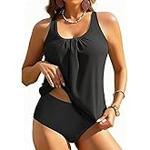 Yonique Women Two Piece Tankini Blouson Swimsuit Bathing Suits Racerback Swim Tank Tops with Bottoms Tummy Control Swimwear