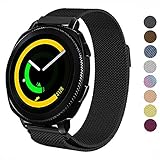 DELELE for Samsung Gear Sport / S2 Classic/Galaxy Watch 42m Band, 20mm Stainless Steel Milanese Loop Metal Replacement Strap with Magnet Lock for Gear Sport/Galaxy Watch 42mm Women Men (Black)