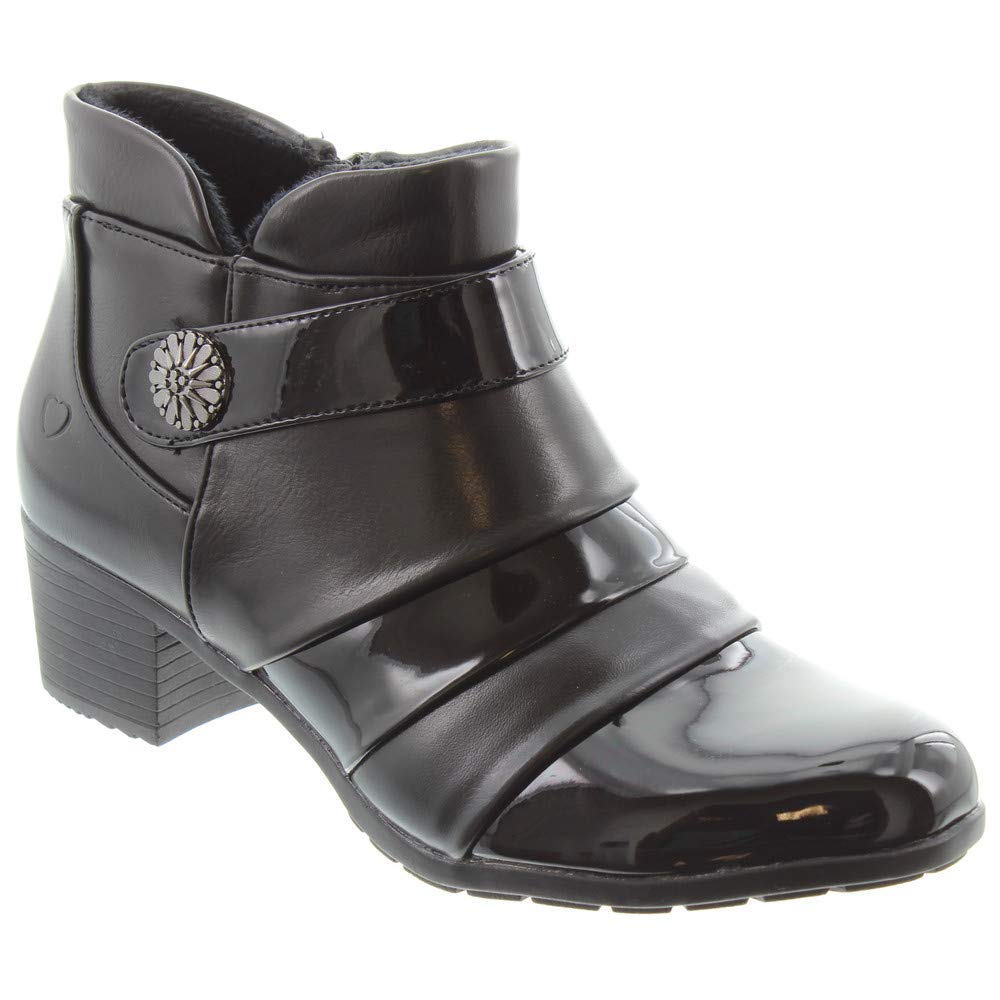 Heavenly Feet Ladies Claire Heeled Ankle Boots in Black Patent