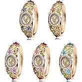 Dacdyi Women Ladies 5 Pcs Wholesale Watch Elegant Bangle Bracelet Crystal Round Dial with Flower Wrist Watch