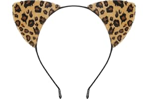 BAINFE Cheetah Ears Headband Leopard Cat Ears Headband Cheetah Print Ears Animal Ears Headband for Halloween Costume Cosplay Hair Accessories for Women Adult Kids