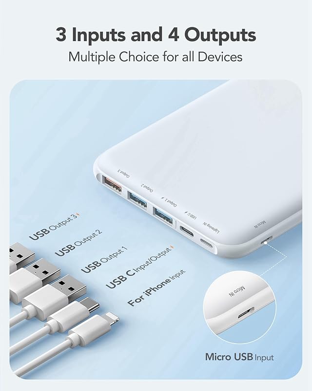 Power Bank 26800mAh, Ultra Sottile Caricatore Portatile Nero
