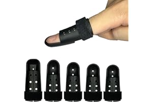 5Pcs Black Finger Splints Thumb Brace Support Plastic Finger Cots Adjustable Fixing Belt for Broken Index, Sport Injuries Str