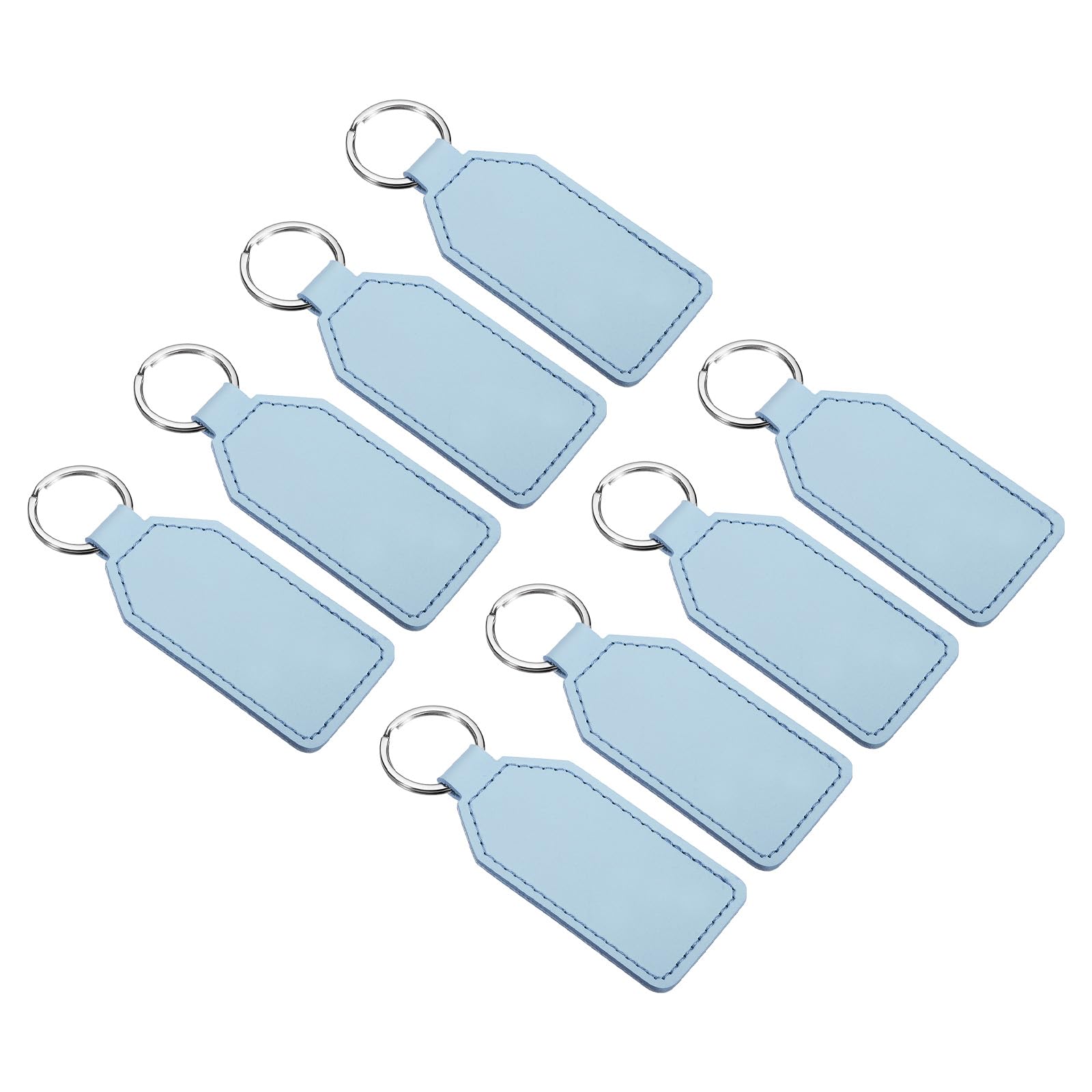 PATIKIL Leather Keychain Blanks, 8 Pack PU Leather Key Fob with Key Rings for DIY Crafts Laser Engraving Keychain Making Leather Working, Light Blue