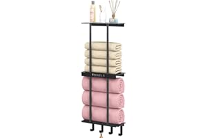 CHJgroup Towel Racks for Bathroom, New Upgrade 3 Tier Bathroom Towel Storage Shelf Rack Wall Mounted with 4 Hooks of Rolled Bath Towels, Matte Black