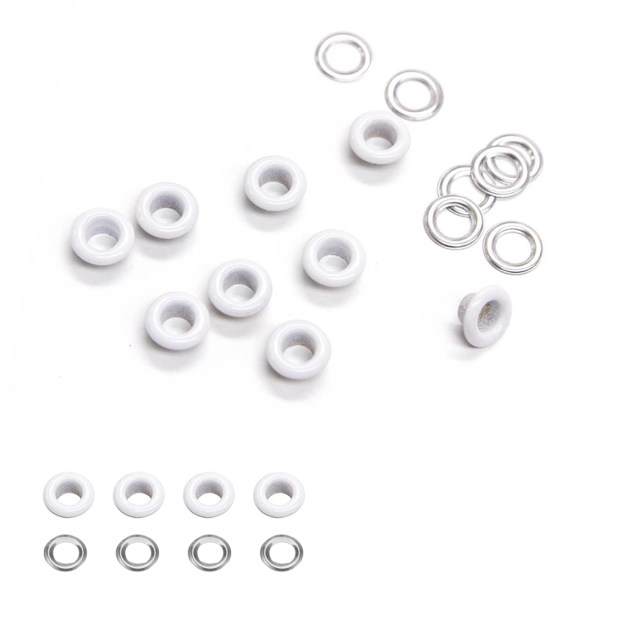 Trimming Shop 5mm Brass Eyelets with Washers, Durable & Rust - Proof Grommets for DIY Projects, Arts & Crafts, Shoes, Clothing, Bags Decoration (Shiny White, 100pcs)