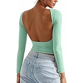 SUUKSESS Women Backless Going Out Tops Double Lined Open Back Basic Long Sleeve