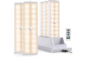 LIGHTBIZ LED Closet Light with Charging Station, 5 Pcs Dimmer Rechargeable Motion Sensor Under Cabinet Lighting with Remote Control, Wireless Stick-Anywhere Night Safe Light Bar for Wardrobe,Kitchen-Warm
