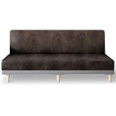 molasofa Leather Like Stretch Futon Slipcover Armless Futon Bed Sofa Cover RV Cushion Covers Soft and Washable Futon Cover for Sofa Bed Stay in Place（Larger，Dark Brown）