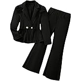 Milumia Girl's 2 Piece Outfits Ruffle Long Sleeve Button Blazer and Pants