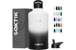 COKTIK 128 oz/One Gallon Water Bottle Insulated, Double Walled Vacumm Metal Stainless Steel Sports Water Bottle with Reusable 2 Lids for Sports, Gym, Fitness or Office(Day & Night)