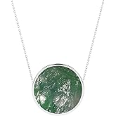 LUSTRE AND LIGHT Natural Green Moonstone Slider Pendant Necklace for Women in Sterling Silver, June Birthstone Jewelry Gifts for Her Birthday, Christmas, Anniversary, Graduation