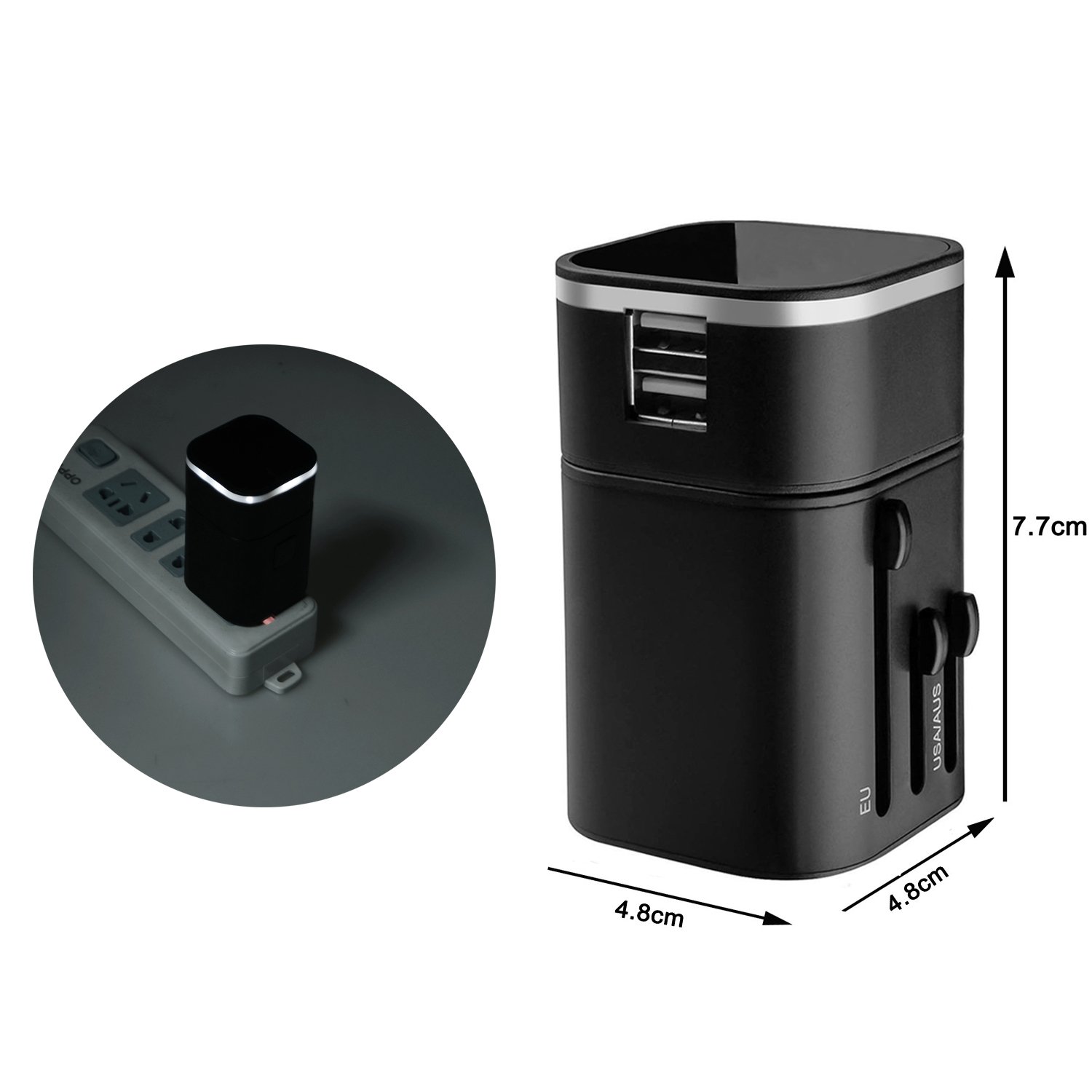 Adattatore di caricabatteria da viaggio, caricabatterie da muro internazionale Moobom worldwide universale adattatore da viaggio con due porte USB per Apple, iPod, iPad, Android, smartphone e fotocamere digitali (grado di alimentazione USB 