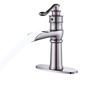 Suguword Brushed Nickel Bathroom Sink Faucet Waterfall Spout
