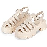 Coutgo Womens Platform Chunky Heels Sandals Gladiator Ankle Strap Heels Lug Sole Summer Fisherman Y2K Shoes