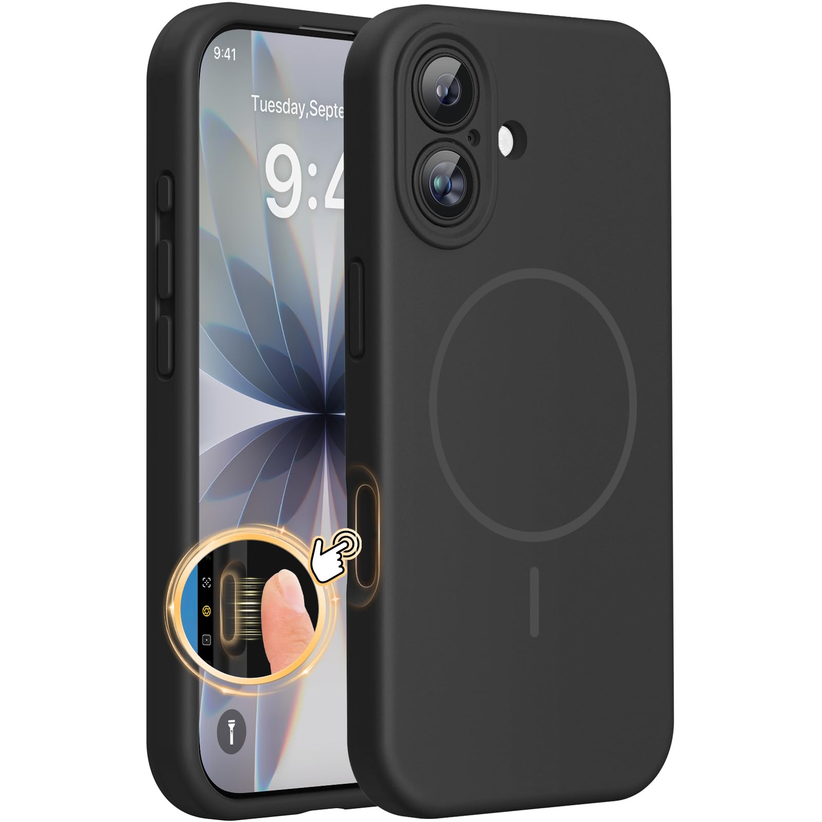 Photo 1 of Miracase Magnetic for iPhone 17 Case, Compatible with MagSafe, Integrated Silicone Camera Control Cover, 3.0mm Thicken Shockproof Drop Protection Phone Case for 17, Black