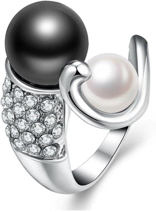 VEELFF Creative Pearl Ring Stainless Steel Ring Lady