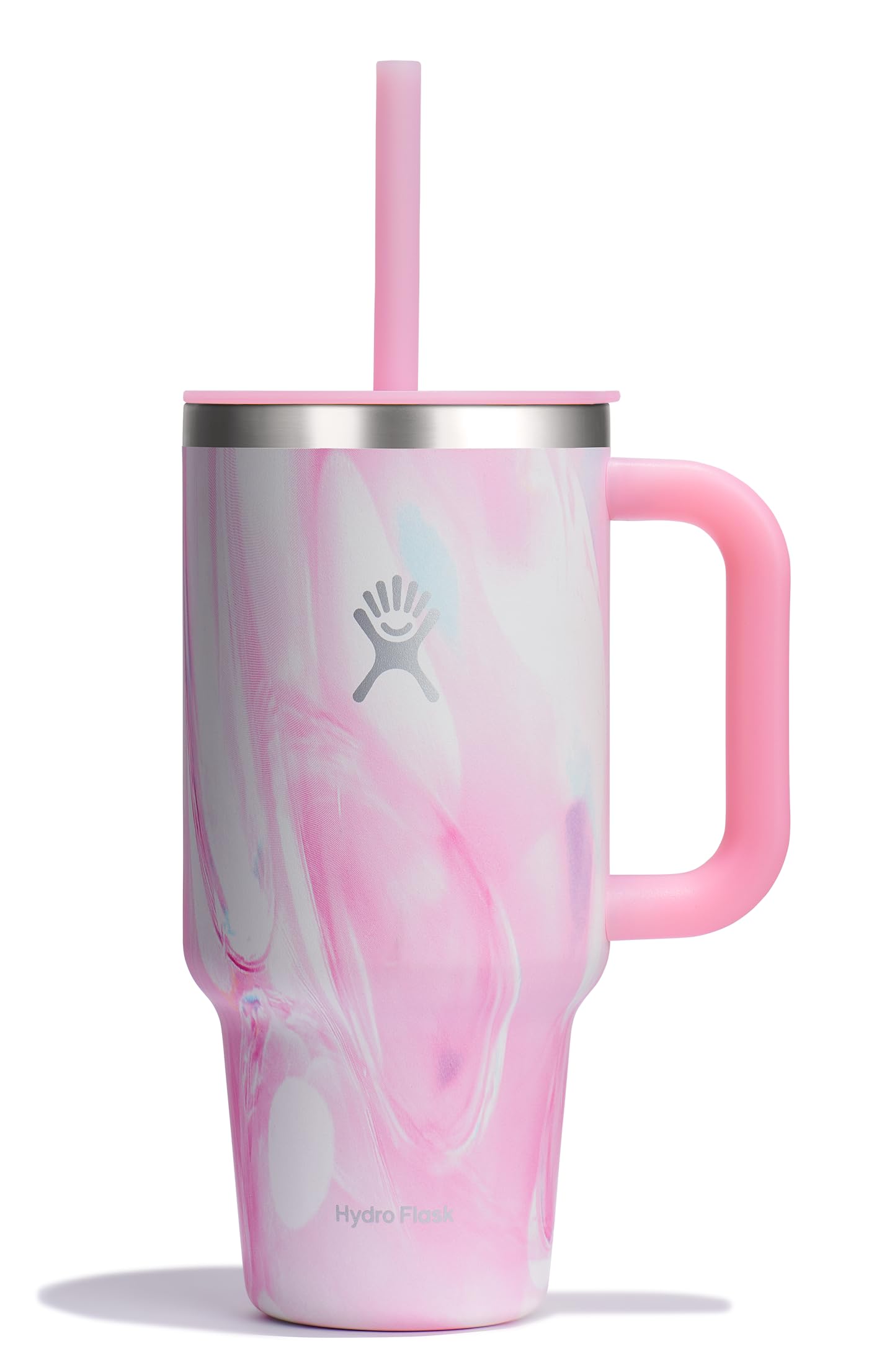 Hydro Flask Travel Tumbler with Handle, Lid and Straw - Insulated Stainless Steel in 32 Oz Jelly Pink Image