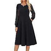 GRACE KARIN Women's 2025 Casual Long Lace Sleeve Dresses, Summer Flowy Crewneck A Line Plain Midi Dress with Pockets