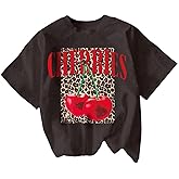 SOLY HUX Women's Plus Size Graphic Tees Cherry Leopard Print T Shirt Crew Neck Short Sleeve Loose Tops