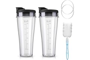 REVORIT Ninja Blender Cups Replacement 24 oz Slim Cups Kit with Sip & Seal Lids BL450 BL480 BL486 BL487 BL492 BL494 BL642 BL682 NN100 BL2012