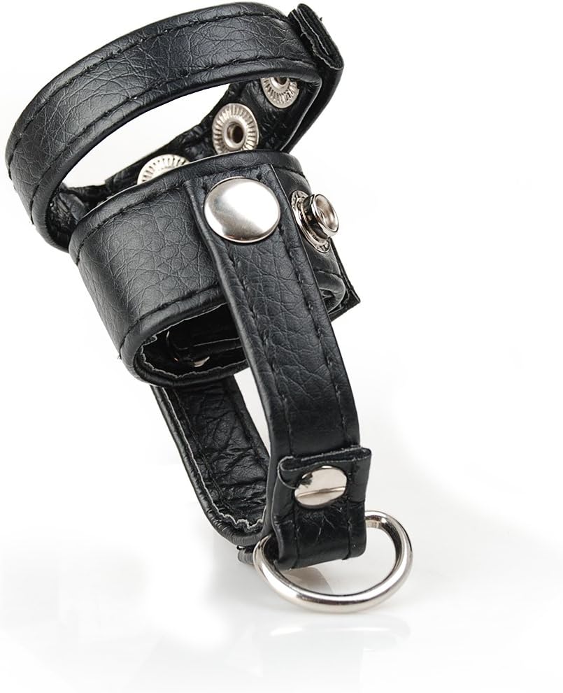 Leather C/B Rings, Hezong Adjustable Cockrings Strap Ball Stretcher SM Sex Toy for Men (Black)