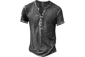 BEOTYSHOW Mens Distressed Henley Shirts Retro Short Sleeve Tee Shirts Casual Button Down Washed T-Shirts for Men