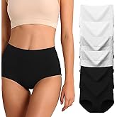 Tuvuye Women's Cotton Underwear High Waisted Full Coverage Soft Landies Panties Breathable Briefs Underpants Stretch 6 Pack