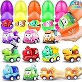 12 Pack 3.8" Jumbo Easter Eggs Filled with Pull Back Cars, Large Easter Eggs Filled Dinosaur Construction Vehicles Toys Easter Basket Stuffers for Toddlers Kids Boys Girls Fillers Party Favors Gifts