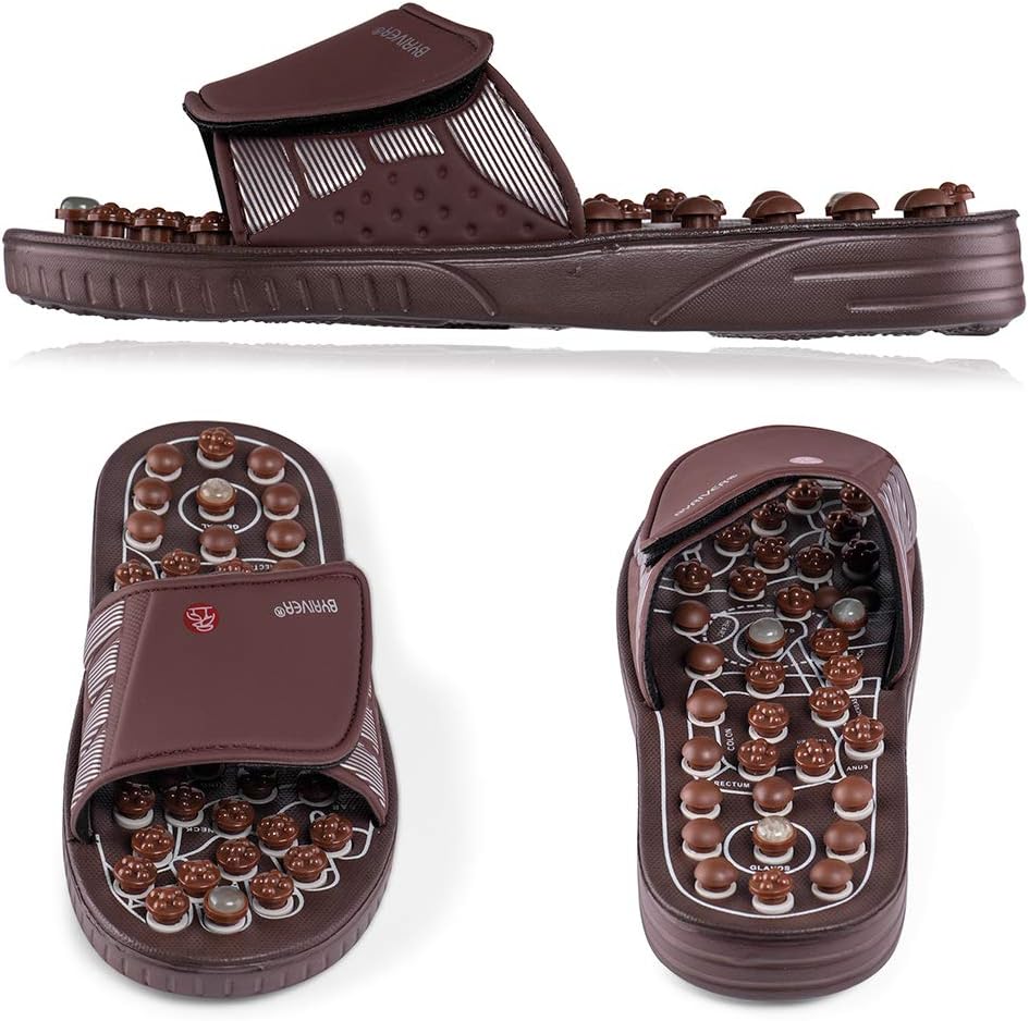 BYRIVER Acupressure Slide Slippers Plantar Fasciitis Foot Massager, Jade Indoor Massage Flip Flops Shoes, Reflexology Sandals Relaxation Gifts for Mom dad (03S): Health & Personal Care