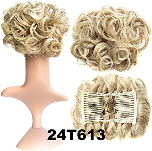 Ninety Ave Curly Claw Elastic Net Chignon With Two Plastic Combs Hair Clamp Bun Full Wigs Hair Extension (Beige Blonde Mixed)