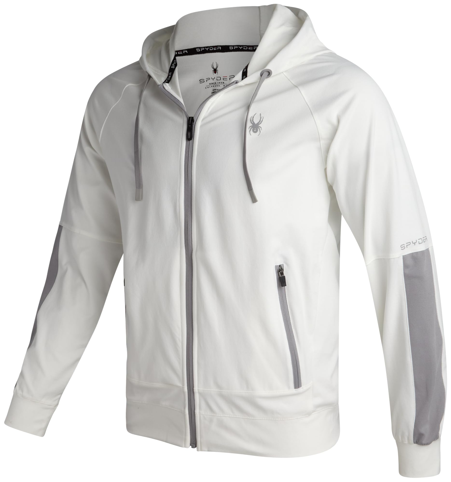 Photo 1 of Spyder Active Mens Zip Up Hoodie - Athletic Tech Double Knit Full Zip Up Hoodies for Men Workout Gym with Side Pockets (S-XL), Size Small, White
