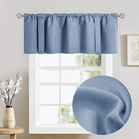Blue Curtain Valance for Bedroom Heavy Sheer Curtain Panels
