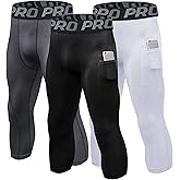 LANBAOSI Compression Pants for Men 3/4 Capri Leggings Quick Dry Workout Running Gym Tights Bottom 1/3 Pack with Pockets