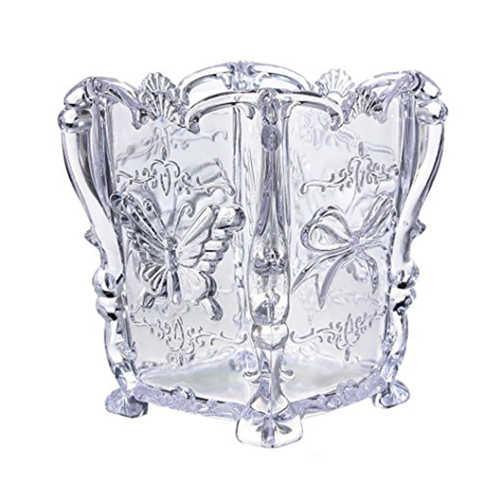 Acrylic Makeup Brush Container Cup Butterfly Carved Cosmetic Brush Pot Storage Holder Organizer (Transparent)